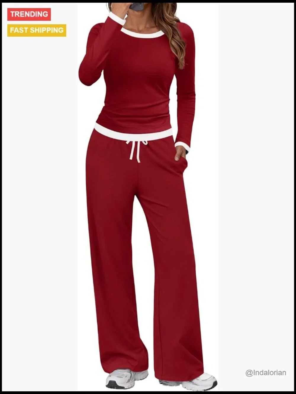 Rayon Lounge Set Long Sleeve Top Wide Leg Pants Matching Outfit